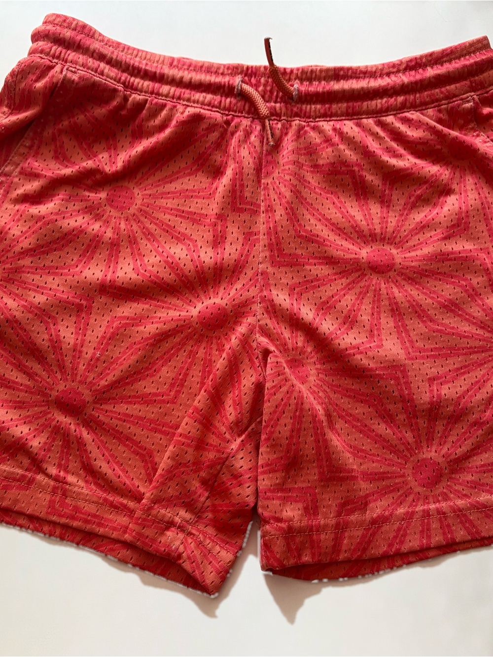 RSQ Coral Red Sunburst Mesh Athletic Shorts Boys Size XL